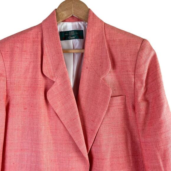 Orvis VTG 100% Silk Woven Blazer Jacket One Button Front Coral Pink Salmon Sz 10 - Picture 3 of 8